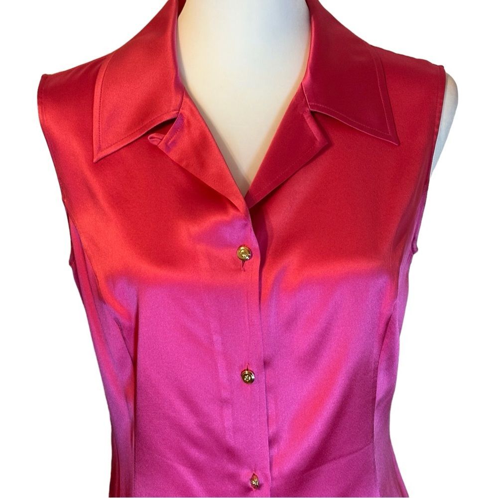 St. John Red and Pink Satin Blouse